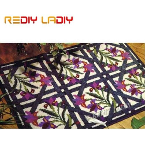 Latch Hook Kits Make Your Own Rug Purple Flowers Tapestry Crochet Cushion Mat DIY Carpet Rug Pre-Printed Canvas Hobby & Crafts