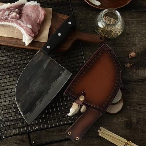 Kitchen Knife Handmade Forged Tang Handle Chinese Butcher High Carbon Steel Chef Knives Bone Chopper Full Knife Gift Sheath