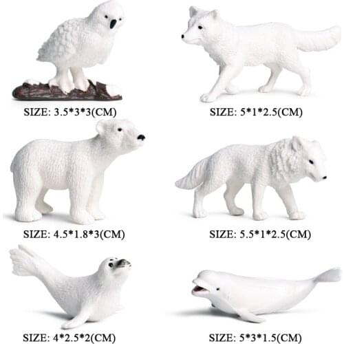 Oneux Mini Arctic Animal Model Toys Penguins Polar Bear Snowy Owl Dolphin Wolf Cute Action Figures Children Toy Gift
