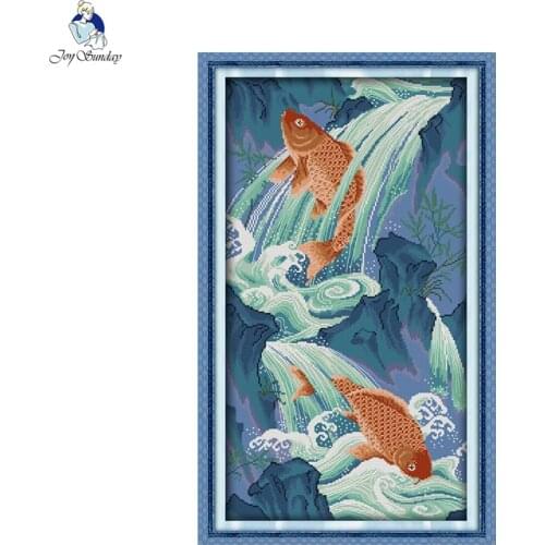 Joy Sunday Fishes leaping over the dragon gate Cross-stitch Set For Embroidery kits new painting Chinese Cross Stitch Needlework