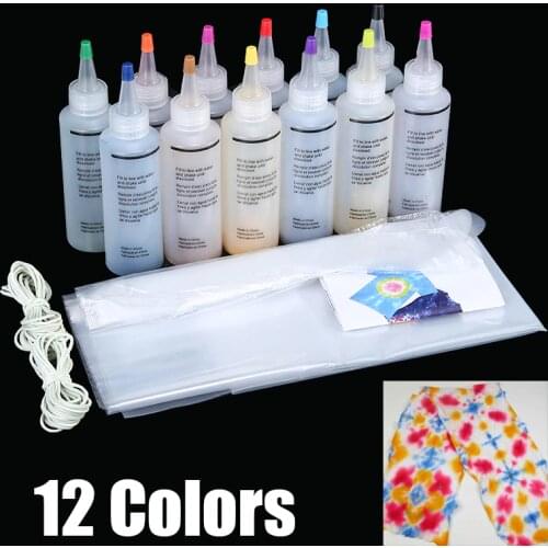 12pcs Tie Dye Kit Non-toxic DIY Garment Graffiti Fabric Textile Paint 120ml Colorful Clothing Tie Dye Kit Pigment Set