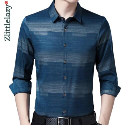 2020 new long sleeve men formal social shirt streetwear casual striped shirts dress mens slim regular fit clothes fashions 90872