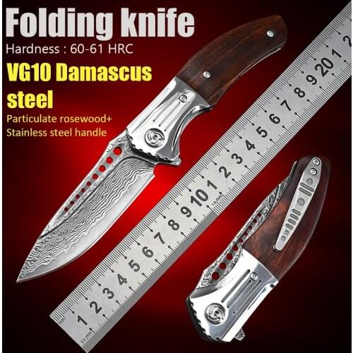 VG10 Damascus Self Defense Weapons For Women Pocket Knife Tactical Military Hunting Survival Folding Knife EDC