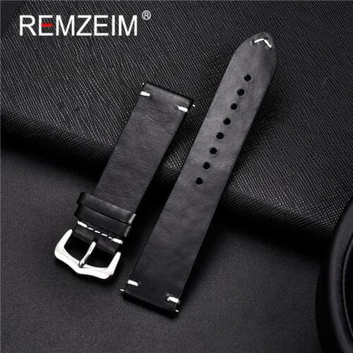 REMZEIM Retro Genuine Leather Watchband 18mm 20mm 22mm 24mm for Samsung Galaxy Watch 42mm 46mm Bracelet Watchband Strap