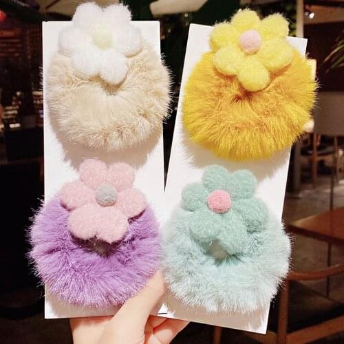 Winter New Girls Cute Flower Plush Scrunchie Ponytail Holder Hair Bands Sweet Headband Rubber Bands Fashion Hair Accessories