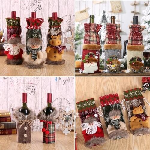 Christmas Table wine bottle decoration Set Santa Snowman Bottle Cover Clothes Kitchen Decoration for New Year Xmas Home Dinner