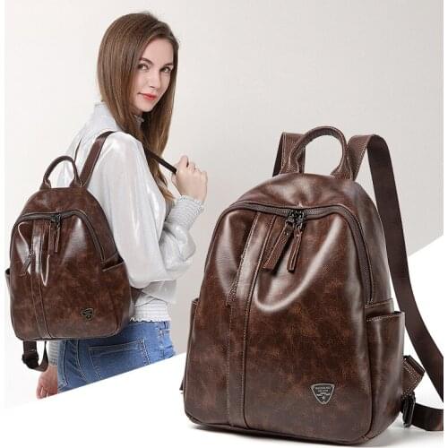 Oil Wax Leather Women Backpack 2019 new anti-theft double shoulder bag womens large capacity Soft Leather Travel Backpack