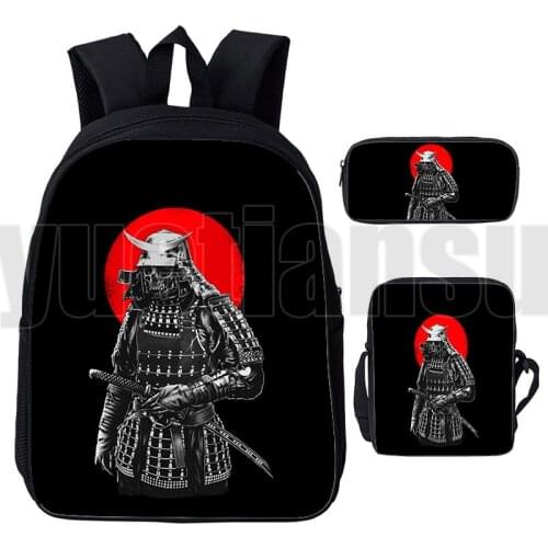 3D Unisex Bushido Samurai Schoolbags Japan Samurai Backpack Anime Teenager Laptop Book Bag 3 Pcs/Set Backpack Purse for Women