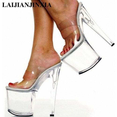 LAIJIANJINXIA 20cm High-Heeled Platform Slippers Sexy Shoes Flash Material 8 Inch High Heels 4 Inch Platforms Stripper Shoes