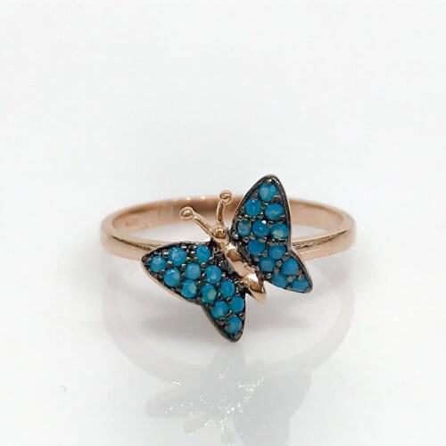 Blue Little Butterfly Silver Ring