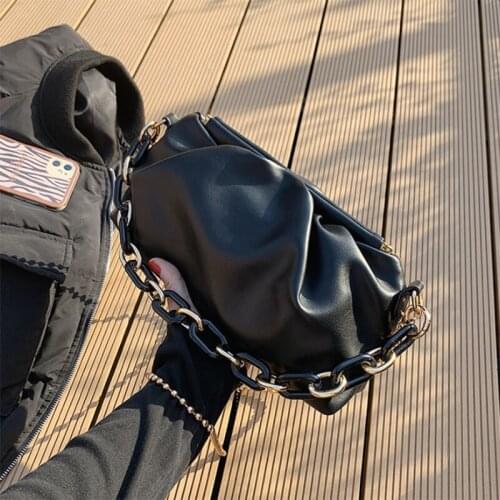 Thick Chain Folds Crossbody Bag for Women 2021 Luxury Travel Shoulder Bag Female Fashion Brand Design PU Leather Big Handbag