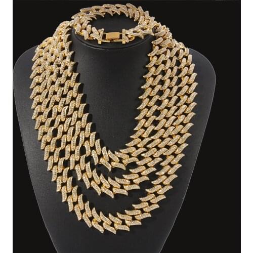 Hip Hop Mens Thorns Cuban Chain Necklace Full Rhinestone Rock Charm Gold Silver Color Chain for Men Women Choker Necklace