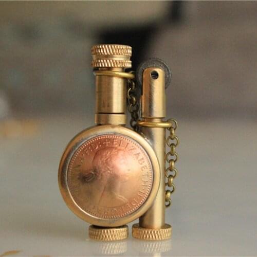 Windproof Retro Manual Pure Brass Lighter Flint Free Fire Kerosene Gasoline Lighter Vintage Fire Starter Lighter Gadgets For Men