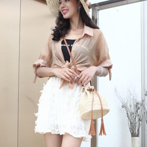 Womens Vintage Bohemia Straw Bag Summer Large Capacity Beach Handbag Shoulder Bag Rattan Handmade Knot Fashion Travel Bag