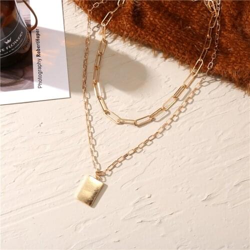 Vintage Multilayer Geometric Pendant Necklace for Women 2020 Gold Color Square Coin Chain Choker Necklaces Jewelry New