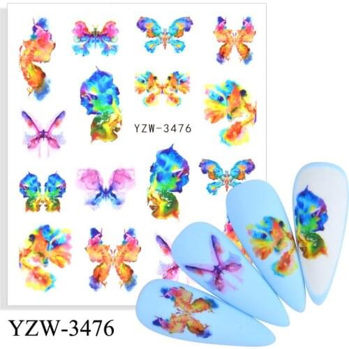 Water Nail Sticker Watercolor Colorful Butterfly Decals Design For Manicure Sliders Nail Art Decorations Nails Accessories
