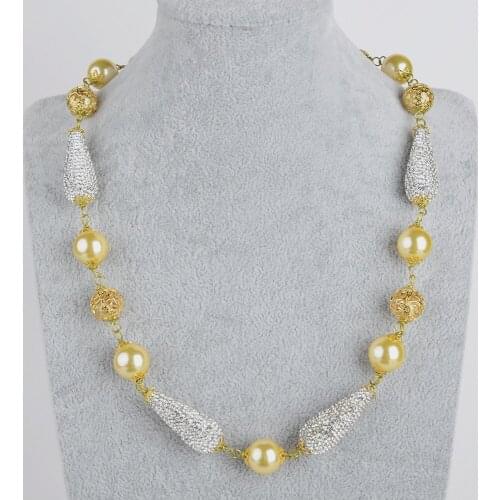 22" 14mm Yellow Sea Shell Pearl Necklace CZ Pave Connector