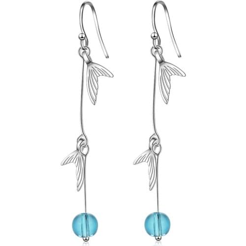 KOFSAC Fashion Graceful Mermaid Tail Blue Crystal Drop Earrings For Women 925 Sterling Silver Jewelry Earring Lady Party Gifts