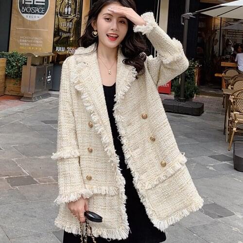 2021 Autumn New Korean Style Loose Small Suit Female Elegant Tweed Small Fragrance Wind Design Sense Niche Temperament Jacket