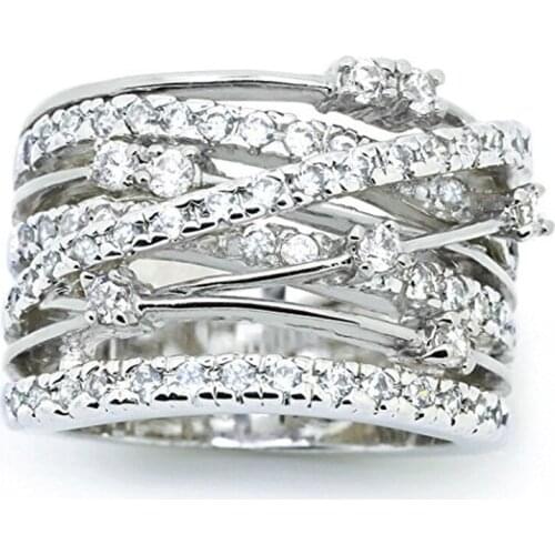 Across Lovers ring 925 Sterling silver AAAAA Cubic Zirconia Party Wedding Band Rings for women men Fashion Finger Jewelry