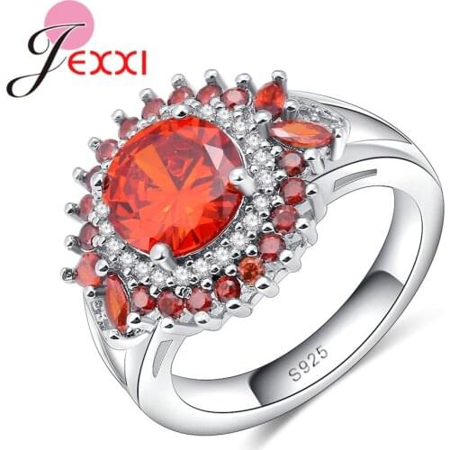Big Promise Hot Sale 925 Sterling Silver Wedding Rings For Women Female Luxury Orange Round CZ Zirconia Crystal Bijoux