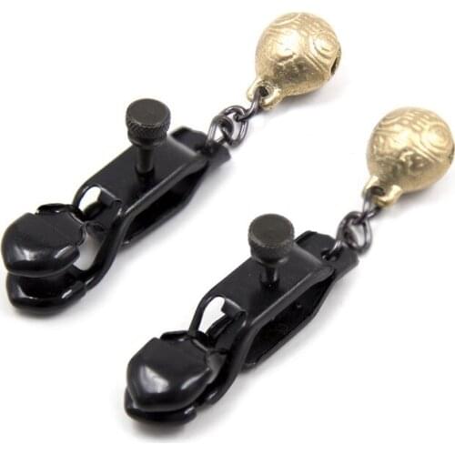 Erotic 1 Pair Black Metal Nipple Clamps Fetish Adjustable Nipple Clips with Louder Ring Bells Adult Games Sex Toys for Couples