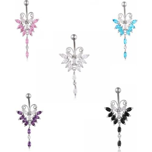 1ps NEW fashion zircon inlaid stainless steel butterfly navel Button Navel Ring Navel nail belly piercing jewely