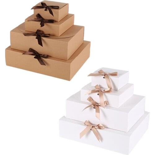 1Pcs Kraft Gift Box with Ribbon DIY Party Supplies Present Packaging Wedding/Birthday Party Handmade Pastry Cake Boxes 4 Sizes