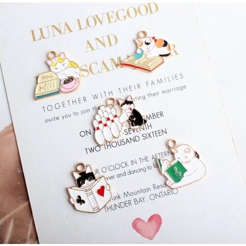 10pcs/lot Cute Animal Enamel Gluttonous Cat Charms For Jewelry Making Bracelet DIY Findings Necklace Pendant Finding XL823
