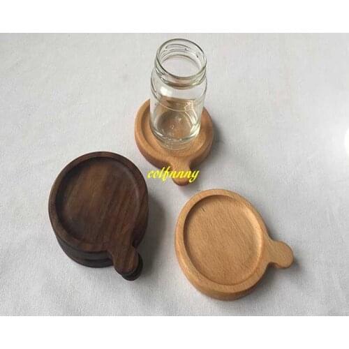 100pcs/lot FAST SHIPPING Solid Wood Round Coffe Cup Coasters Beech Black Walnut Wooden Drink Cup Pads Tea Cup Mats With Handle