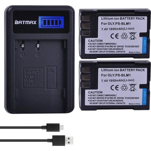2Pcs 1800mAh BLM-1 BLM1 Battery Accu + LCD USB Charger for Olympus C-5060 C-7070 C-8080 E-30 E-300 E-330 E-500 E-510 E-520