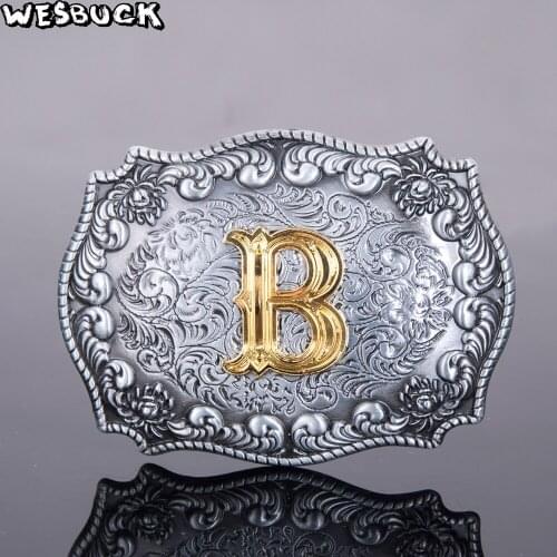 5Pcs MOQ WesBuck Brand 17 Different Style Western Mens Golden Initial Letter Belt Buckle A B C D E For 4cm/1.58in Wideth Belt