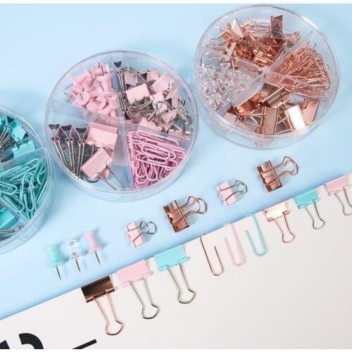 72/25/160/box High Quality Rose Gold Metal Clip Binder Clips Office Binding Supplies Combination Set Delicate Stationery