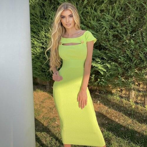 Ailigou 2021 Summer New Strapless Short Sleeve Bandage Dress Ladies Calf Long Skinny Sexy Celebrity Party Dress Bandage Vestido