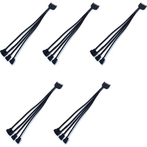 AU42 -5Pcs 15-Pin SATA to 4X 3 Pin/4 Pin PWM PC Case Fan Power Adapter Cable Computer Cooler Cooling Fan Splitter Power Cable