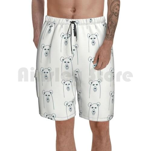 Beary Cute Beach Shorts Men Beach Pants Swimwear Bear Animal Cute Simple Line Art Forest Mountain Brown Bear