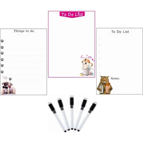 Dry wipe Magnetic Whiteboard White Board for Fridge Magnet Sticker Weekly Planner Cute Dog Cat Print Message Board Writing Pad