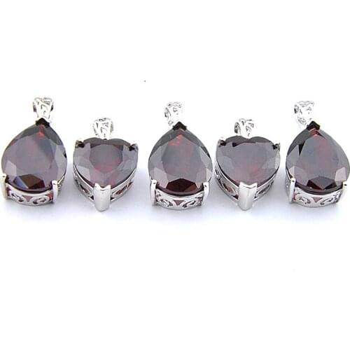 Big Offer MIX 5 PCS Holiday Gifts Teardrop Heart Cut Fire Original Red Garnet Gemstone Necklaces Pendants