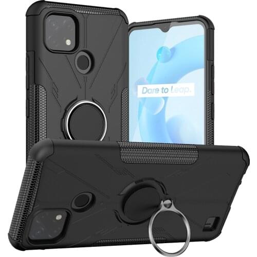 Case for Realme C21 Shockproof Soft TPU with Hard PC Ring Holder Armor Cover For Realme C21