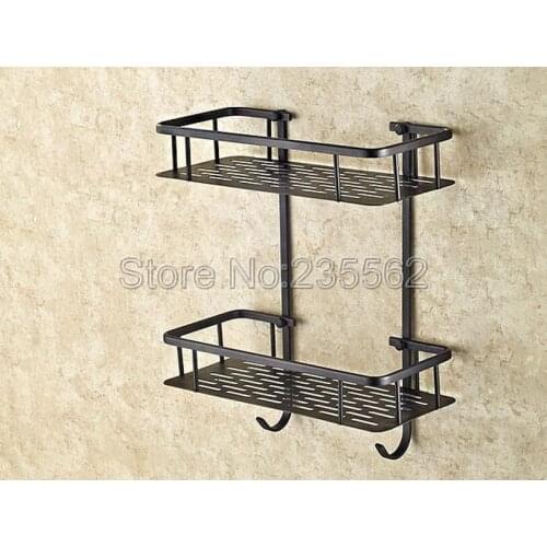 Black Oil Rubbed Bronze Bathroom Accessory Wall Mounted Soap / Sponge Shower Dual Tier Storage Baskets lba530