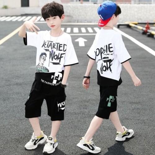 Childrens Summer Fashion Set 5-12 Years Old Boys Short Sleeve Two-piece Kids Clothing