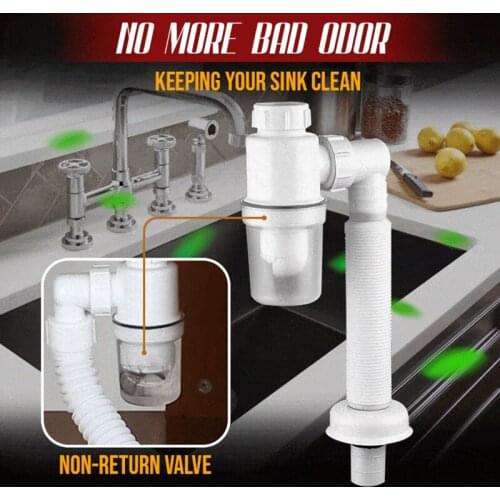 Double Anti-smell Drain Pipe Odor-free Drain Pipe for Kitchen Bathroom Wash Basin Sink XH8Z