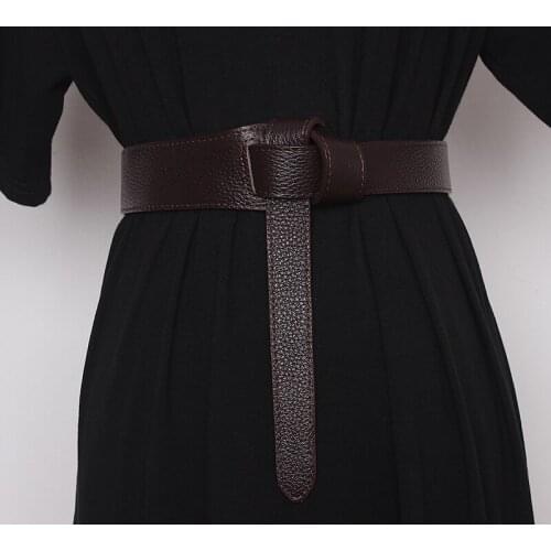 Double Faced Genuine Cow leather Belt Selt-tie Waist Belt Women Spring Winter Cowhide Waistband Belt Lichee Pattern Corset Strap
