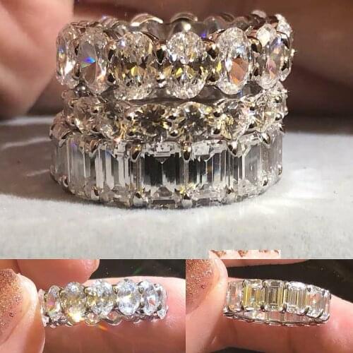 Brand 925 SILVER PAVE SETTING FULL SQUARE Simulated Diamond CZ ETERNITY BAND ENGAGEMENT WEDDING Stone Rings for WOMEN MEN