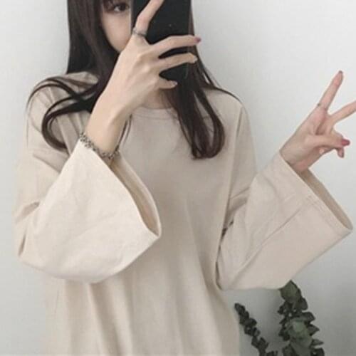 Women Casual Solid Color Bottoming T-shirt Spring Fall New Simple Ladies Long Sleeve Round Collar T-shirt Tops