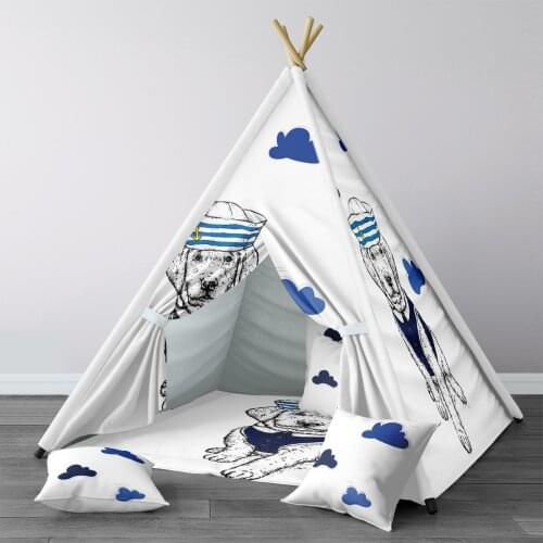 Play Tent for Kids Wigwam Portable Indoor Playground Tents Children Bedrooms White Sailor Dog Hat Model 1378