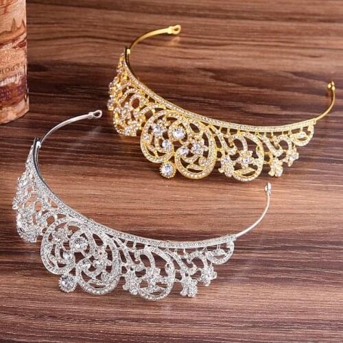 Baroque Bronze Vintage Princess Hair Crown Handmade Artificial Silver Gold Rhinestone Quinceanera Wedding Hair Accessory