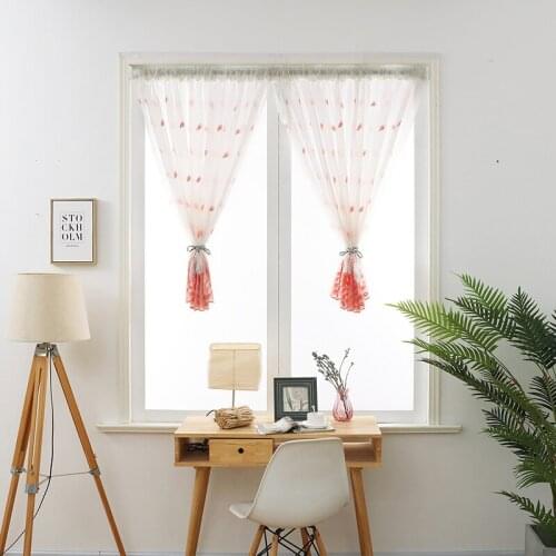 Short Curtain Valance Pelmet Voile Curtains Embroidered Peacock Feather Sheer Tulle For Home Living Room Balcony Window Screen