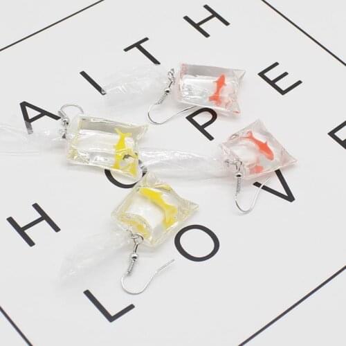 Creative fun funny goldfish earrings transparent bag earrings fresh girl ear hook earrings