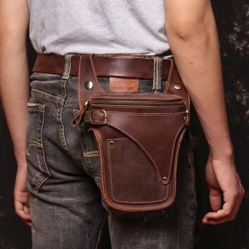 Crazy Horse-riñonera de cuero genuino para hombre, bolso de cuero genuino para motocicleta, Estilo Vintage